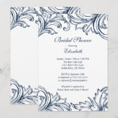  Damask Bridal Shower Invitation Blue Kaart (Voorkant / Achterkant)