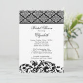 Damask Bridal Shower Invitation Elegant Black Kaart (Staand voorkant)