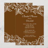 Damask Bridal Shower Invitation Herfst Brown Kaart (Voorkant / Achterkant)