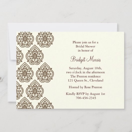 Damask  Bridal Shower Invitation Kaart (Voorkant)