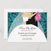 Damask Bride & Groom Save the Date Uitnodiging (Voorkant / Achterkant)