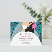 Damask Bride & Groom Save the Date Uitnodiging (Staand voorkant)