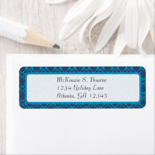 Damask Bright Aqua & Navy Return Address Etiket