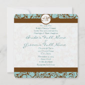 Damask Brown sur Deep Aqua Faire-part de mariage (Devant)