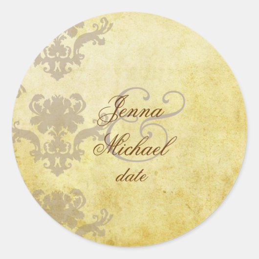 DAMASK BRUILOFTUITNODIGINGEN RONDE STICKER (Voorkant)