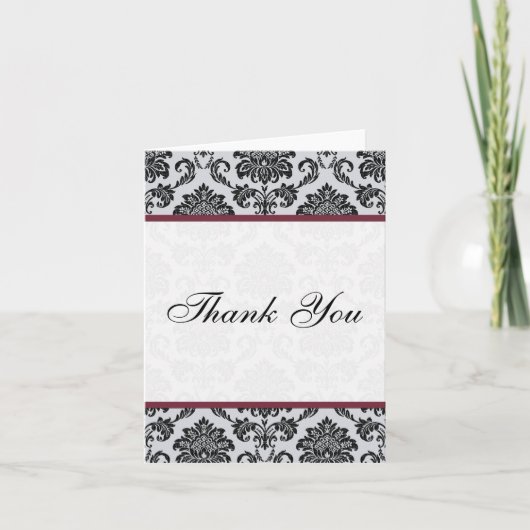 Damask Burgundy Mariage Merci Cartes (Devant)