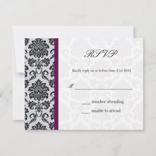 Damask Burgundy Wedding RSVP (Voorkant)