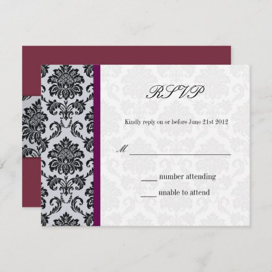Damask Burgundy Wedding RSVP (Devant / Derrière)