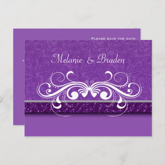 Damask Butterfly Save the Date Uitnodiging (Voorkant / Achterkant)