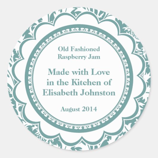 Damask Canning Étiquettes pour Confitures maison,  (Devant)
