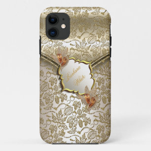 Damask Caramel Cream Beige Gold Amber B iPhone 11 Hoesje