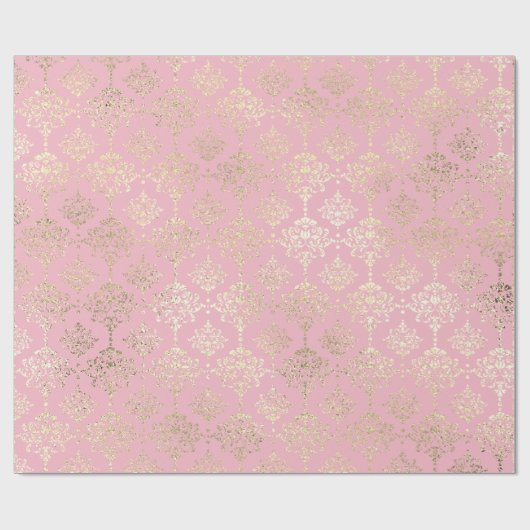 Damask Champagne Roze Royal Metallic Faux Gold Cadeaupapier (Vlak)