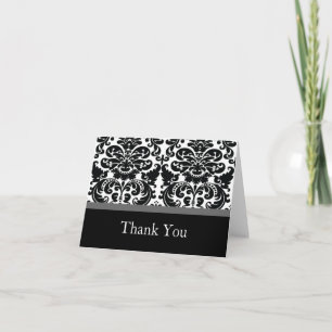 Damask Charcoal Grey Merci Carte Note