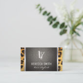 Damask Cheetah Print Silver Trim Visitekaartje (Staand voorkant)