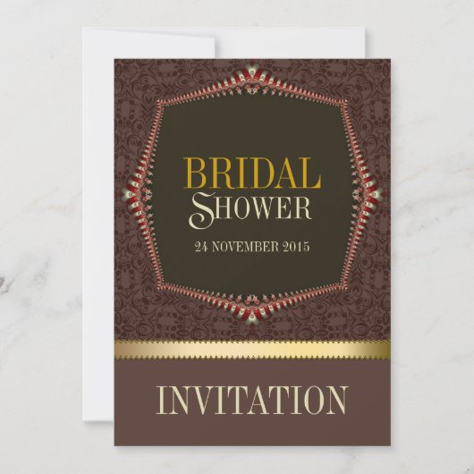 Damask Chocolate Bridal Shower Invitation Kaart (Voorkant)