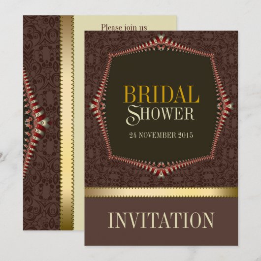 Damask Chocolate nuptiale douche Invitation (Devant / Derrière)