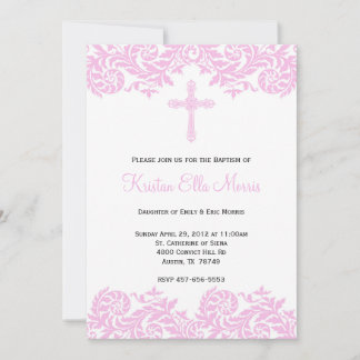 Damask Christening Baptism Invitation Kaart