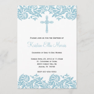 Damask Christening Baptism Invitation Kaart