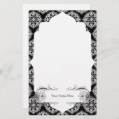 Damask Classic Black White Elegant Briefpapier (Voorkant / Achterkant)