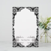 Damask Classic Black White Elegant Briefpapier (Staand voorkant)
