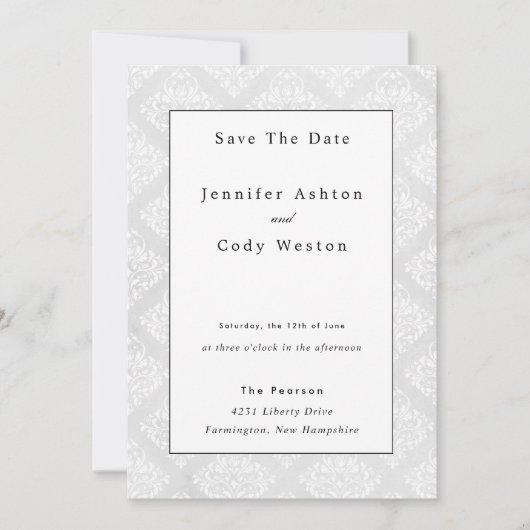 Damask Classique Blanc Élégant Mariage Invitation (Devant)