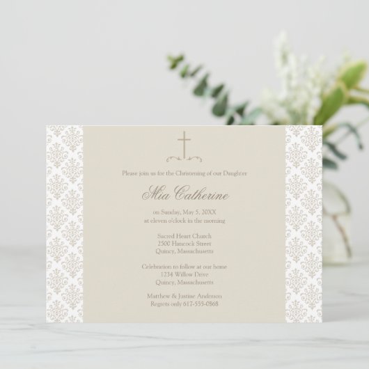 Damask Cream Cross doop / doop Kaart (Staand voorkant)