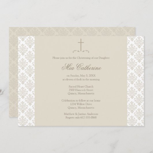 Damask Cream Cross doop / doop Kaart (Voorkant / Achterkant)