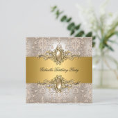 Damask Cream Gold Birthday Party Pearl Kaart (Staand voorkant)