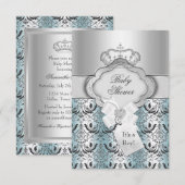 Damask & Crown Prince Baby shower Uitnodiging (Voorkant / Achterkant)