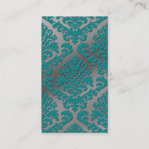 Damask Cut Velvet, Silver Metallic in Blauwgroen & Visitekaartje