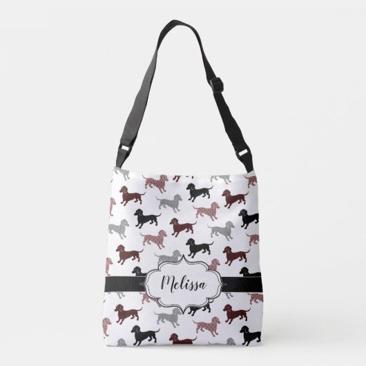 Damask Dachshunds Custom Retro Crossbody Tas (Achterkant)