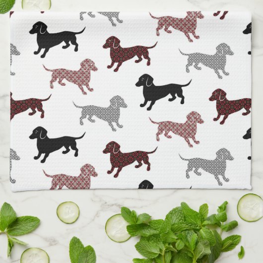 Damask Dackel Cute Dachshunds Theedoek (Gevouwen)