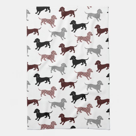 Damask Dackel Cute Dachshunds Theedoek (Verticaal)
