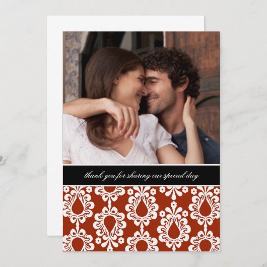 Damask Dank u Nota's {Rood} Kaart (Voorkant / Achterkant)