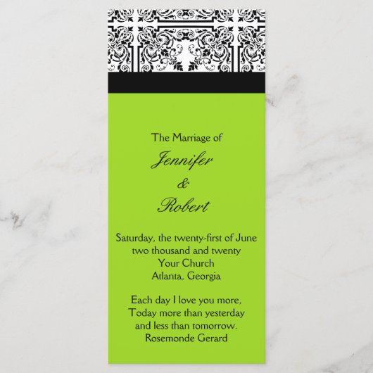 Damask Delight in Lime Green Wedding Programma (Voorkant)