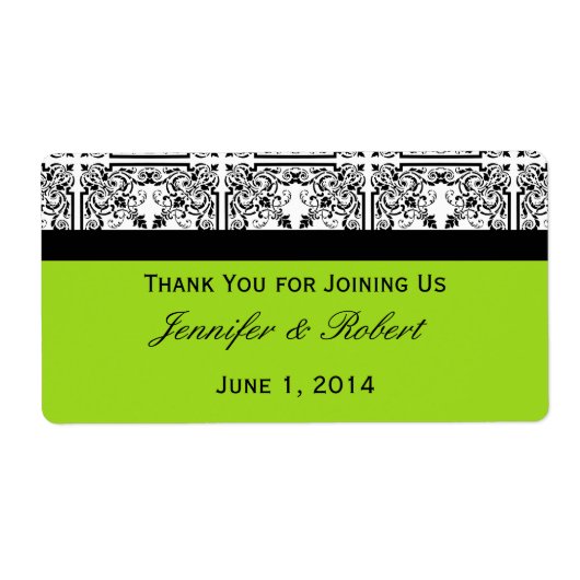 Damask Delin Lime Green Étiquette bouteille d'eau (Devant)