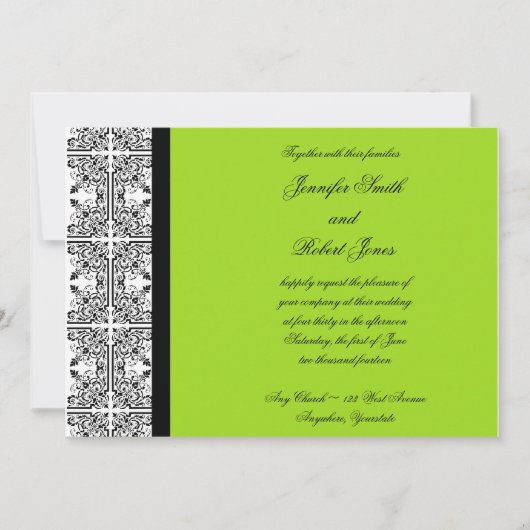 Damask Delin Lime Green Faire-part de mariage (Devant)