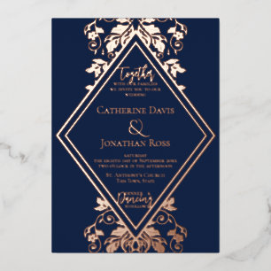 Damask Diamond Navy & Roos Wedding Folie Invitatio Folie Uitnodiging
