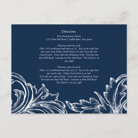  Damask Direction Card Navy Blue & White Informatiekaartje (Voorkant)