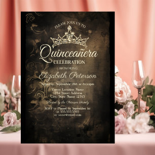 Damask Donker Gotische Quinceañera Kaart