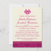 Damask donkerroze & crème bruiloft uitnodiging (Achterkant)