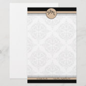 Damask Double Line Beige Monogram briefpapier (Voorkant / Achterkant)
