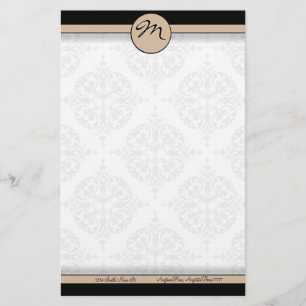 Damask Double Line Beige Monogramme papeterie