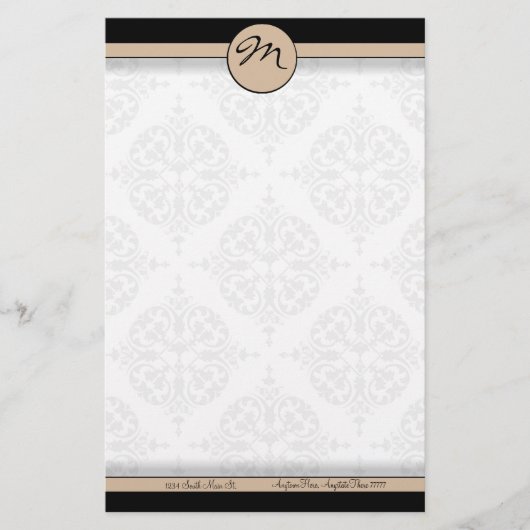 Damask Double Line Beige Monogramme papeterie (Devant)