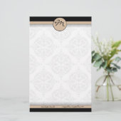 Damask Double Line Beige Monogramme papeterie (Debout devant)