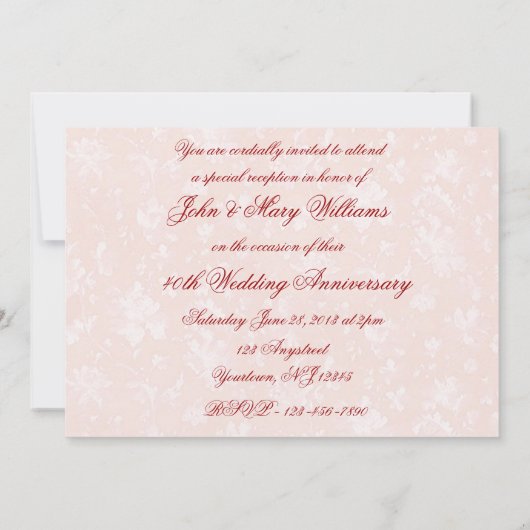 Damask doux 40e anniversaire de mariage Invitation (Dos)