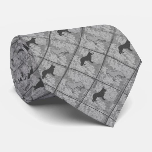 Damask duitse herdershond stropdas zwart en grijs (Opgerold)