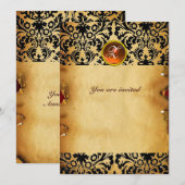 DAMASK EDELE STEEN MONOGRAM perkament oranje Kaart (Voorkant / Achterkant)