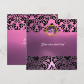 DAMASK EDELE STEEN MONOGRAM roze paars Kaart (Voorkant / Achterkant)