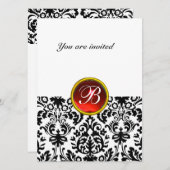 DAMASK EDELGESTEENTE INITIALEN robijnrood wit Kaart (Voorkant / Achterkant)